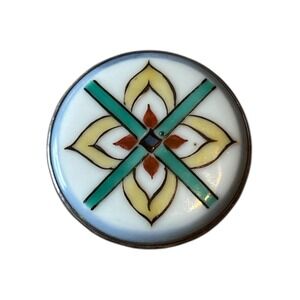 Antique Silver Porcelain Brooch,hand painted ceramic pin